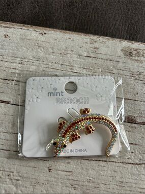 Mint Kids' Gold and Multicolor Rhinestone Lizard Brooch